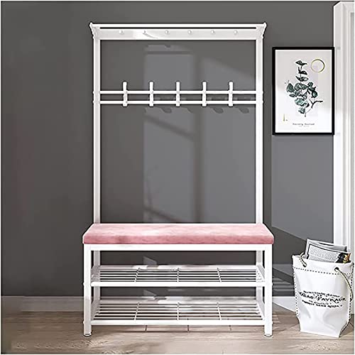 3-in-1 Eingangsbank mit Garderobe und Schuhaufbewahrung, rosa Flurbaum mit Haken, Samtkissen, einfach zu montieren, 99,1 cm platzsparende Möbel für Zuhause 3-in-1 Eingangsbank mit Garderobe und Schuhaufbewahrung, rosa Flurbaum mit Haken, Samtkissen, einfach zu montieren, 99,1 cm platzsparende Möbel für Zuhause von Generisch