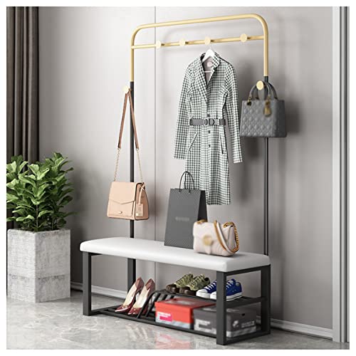 3 in 1 Eingangsbank mit Kissen Schuhregal und 7 Haken Metall Flur Baum für Eingang oder Wohnzimmer Stilvoll Schwarz & Grau 100 cm von Generisch