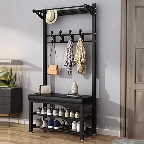 3-in-1-Garderobenleiste für den Eingangsbereich, mit Schuhbank, stilvolle, freistehende Metallaufbewahrung, Organizer für Wohnzimmer und Flur, funktionales Design (100 x 33 x 170 cm) von Generisch