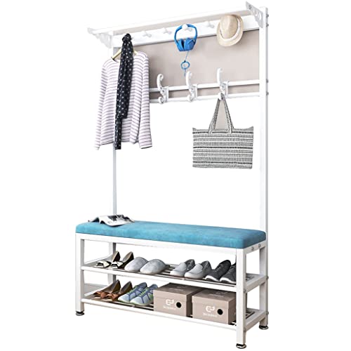 3-in-1-Garderobenleiste mit Samt-Schuhbank, 10 Haken, 2-stöckige Aufbewahrung, perfekt für Schlafzimmer, Wohnzimmer und Flur von Generisch