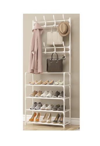 3-in-1-Garderobenleiste mit Schuhaufbewahrung, platzsparende Stehgarderobe für Eingangsbereich und Flur, mit 8 abnehmbaren Haken, modernes weißes Design 3-in-1-Garderobenleiste mit Schuhaufbewahrung, platzsparende Stehgarderobe für Eingangsbereich und Flur, mit 8 abnehmbaren Haken, modernes weißes Design von Generisch