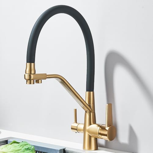 3 in 1 Gebürstetes Gold Küchenarmatur mit Wasserfilter, Stilvoller Wasserhahn für Gefäßspüle, Essential Kitchen Sink Wasserfiltersystem 3 in 1 Gebürstetes Gold Küchenarmatur mit Wasserfilter, Stilvoller Wasserhahn für Gefäßspüle, Essential Kitchen Sink Wasserfiltersystem von Generisch