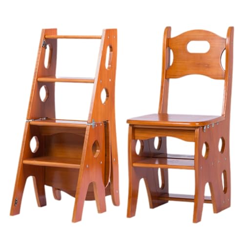 3-in-1 Klapphocker aus Holz, Bibliotheksleiter, multifunktionaler Tritthocker & Stuhl für Zuhause & Außenbereich, platzsparendes Design, vielseitige Doppelzweck-Sitzgelegenheit von Generisch
