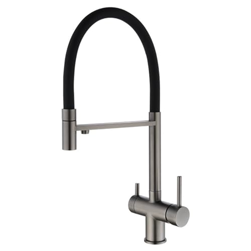 3-in-1-Küchenarmatur mit herausziehbarem Brause, Doppelgriff-Spültischarmatur, Doppelwasserauslass, Trinkhahn mit Wasserfilter, grau, perfekt für moderne Küchen 3-in-1-Küchenarmatur mit herausziehbarem Brause, Doppelgriff-Spültischarmatur, Doppelwasserauslass, Trinkhahn mit Wasserfilter, grau, perfekt für moderne Küchen von Generisch