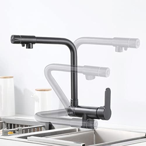 3-in-1 Küchenspüle Mischbatterie - Schwenkbarer Auslauf Trinkwasserfilter Wasserhahn Chrom & Schwarz Einhebel - Ideal für Versteckte Spülen Reiner Gefilterter Wasserauslass von Generisch