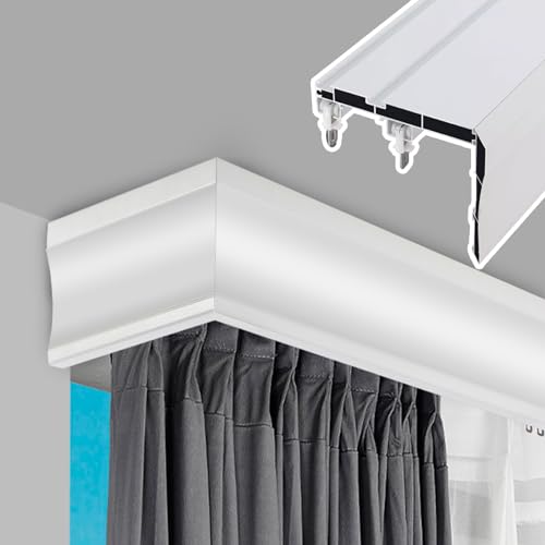 3-in-1 Vorhangbox mit Doppelschienen & Metallstange, Deckenbefestigungsschienensystem für elegante Wohnkultur 3-in-1 Vorhangbox mit Doppelschienen & Metallstange, Deckenbefestigungsschienensystem für elegante Wohnkultur von Generisch