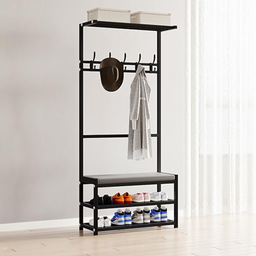 3-in-1 freistehende Garderobenleiste mit Aufbewahrungsbank, Eingangsbereich, Flur und Hocker, stabiler Metallrahmen für nized Home, perfekt für Eingänge und Schlammzimmer von Generisch