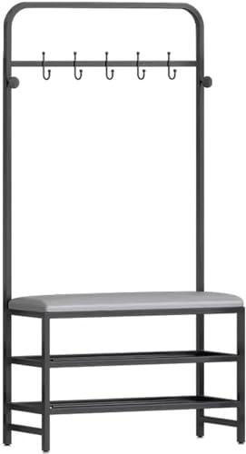 3-in-1 platzsparendes Schuhregal mit Aufbewahrungsbank, Metallrahmen, gepolsterter Kunstleder-Sitzhaken, unabhängiges Design, perfekt für den Eingangsbereich (Größe:80) von Generisch