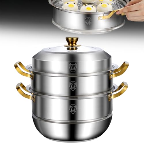 3-lagiges Edelstahl-Dampfgarer-Set, 32 cm, Hot Pot mit 2 Dampfblechen, Tuch und Clips, kompatibel mit Gas-, Induktions- und Elektroherden, perfekt für gesundes Kochen 3-lagiges Edelstahl-Dampfgarer-Set, 32 cm, Hot Pot mit 2 Dampfblechen, Tuch und Clips, kompatibel mit Gas-, Induktions- und Elektroherden, perfekt für gesundes Kochen von Generisch