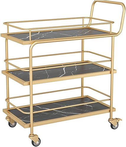 3-stöckiger Getränkewagen auf Rädern, abschließbare Rollen, Mehrzweck-Servierregal, stilvolles Holz- und Metall-Design für Zuhause, Küche oder Veranstaltungen von Generisch