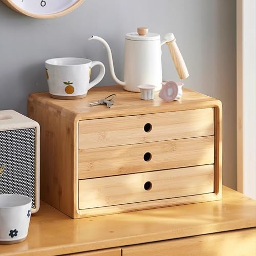 3-stöckiger Schreibtisch aus Holz mit runden Löchern – Beige Aktenaufbewahrungsbox für Büro, Zuhause, Arbeitszimmer – natürliche Textur, 20 x 25,5 x 21,5 cm von Generisch