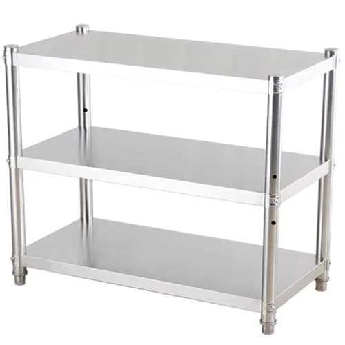 3-stöckiges Edelstahl-Aufbewahrungsregal, robustes Wandregal für Küche und Restaurant, kleines Tablett, Regale (60 x 35 x 90 cm), Silber-Finish von Generisch