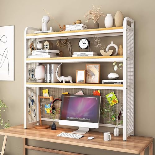 3-stöckiges Schreibtisch-Bücherregal für Computertisch – Holz-Arbeitsplattenstall Organizer Regale für Heimbürobedarf – Mehrzweck-Aufbewahrung von Generisch