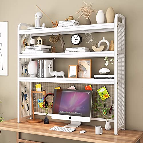 3-stöckiges verstellbares Schreibtisch-Bücherregal, Schmiedeeisen, Mehrzweck-Stall, Bücherregal, Gitter-Schreibtisch-Aufbewahrung, Präsentationsregal, Holz, Schreibtischregal, Büroaufbewahrung von Generisch