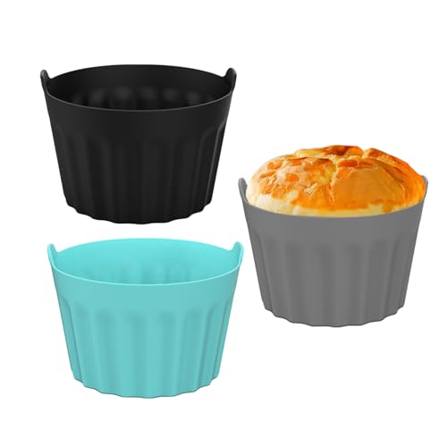 3-teiliges Eierkocher Set Silikon Heißluftfritteuse | Wiederverwendbare lebensmittelechte Eierform antihaft hitzebeständig leicht lösbarer Backbecher Auflaufform Küchenzubehör für gesundes Kochen Früh von Generisch