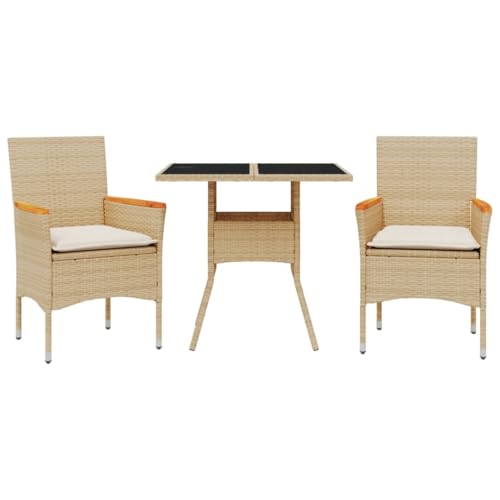 3-teiliges Gartenmöbel-Set mit Kissen aus Polyrattan und Glas von Generisch