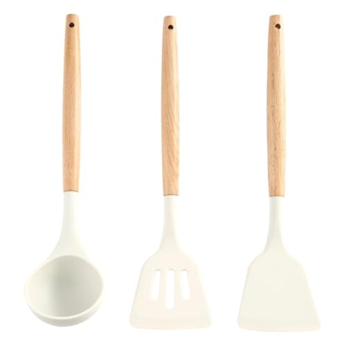 3-teiliges Set Holzgriff Silikon Spatel Antihaft Topf Kochutensilien Set Haushalt Set Utensilien Holz Utensilien-Sets a Sets Bambus Sets Kochen mit Küchenutensilien und Bambus Sets mit von Generisch