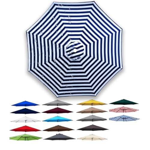 3.0m 6/8 Rippen Ersatzdach für Terrassenschirm, Rund Regenschirm Abdeckung Ersatz, Polyestergewebe, Sonnenschirm Ersatzbezug für Garten, Pool, Strand usw., Sonnenschutz, Wasserdicht(Blau und Weiß,8 Ri von Generisch