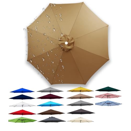 3.0m 6/8 Rippen Ersatzdach für Terrassenschirm, Rund Regenschirm Abdeckung Ersatz, Polyestergewebe, Sonnenschirm Ersatzbezug für Garten, Pool, Strand usw., Sonnenschutz, Wasserdicht(Khaki,6 Streben 20 von Generisch