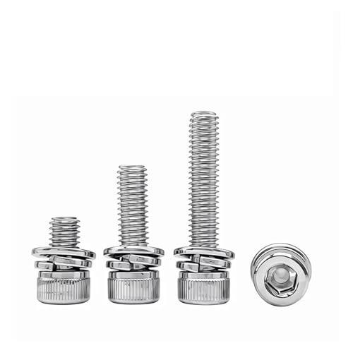 304 Edelstahl Innensechskantschrauben mit zylindrischem Kopf, Unterlegscheiben, Federscheiben, Kombinationsschrauben M2 M2.5 M3 M4 M5 M6 M8 M10 M12(45mm,10pcs M4) von Generisch