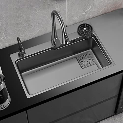 304 Edelstahl-Küchenspüle, Arbeitsplatz – Einzelbecken-Spüle mit Druckbecher, Unterlegscheibe, Schneidebrett und ausziehbarem Wasserhahn, Drop-In/Unterbau-Optionen von Generisch