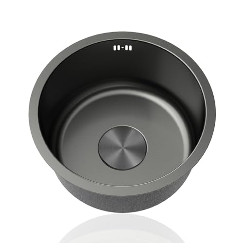 304 Edelstahl Küchenspüle,Mini Spülbecken Rund Schwarz,Spüle Küche Klein,Spülbecken 1 Becken mit Abflussrohr Und überlauf Einbauart: Einbau Von Oben und Unterbau (Ø 28cm) von Generisch