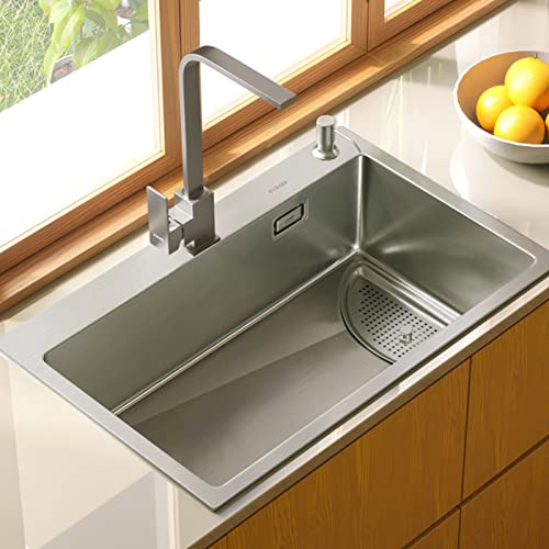 304 Edelstahl Küchenspüle Eckspüle mit großer Oberfläche Filter Doppelfilter glatte Entwässerung Silber Farbe Größe:68 x 45 cm Langlebiges und modernes Design von Generisch