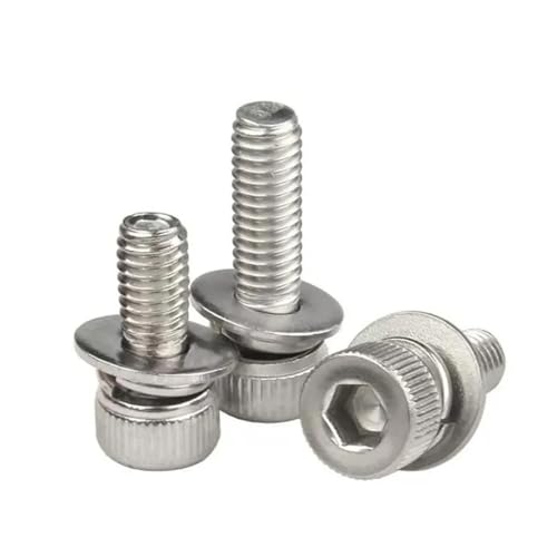 304 Edelstahl Sechskant Innensechskantschraube Flache Unterlegscheibe Federdichtung Montagebolzen M2 .5 M3 M4 M5 M6 M8 M10 M12(40mm,10pcs M4) von Generisch