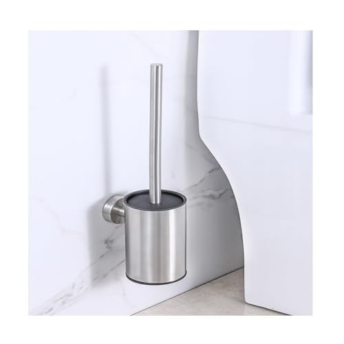 304 Edelstahl Toilettenbürste Set - WC-Reiniger zur Wandmontage mit Halter, inklusive 2 austauschbaren Bürstenköpfen und Befestigungsschrauben-Set, rostfrei und hygienisches Design (Rundsilber) von Generisch