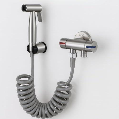 304 Edelstahl WC Spray Set Badezimmer Haushalt Spüler Hochdruckdüse Waschwasser mit 3 Meter Rohr Stanzen Sitz Steuerung Winkelventil Vierteilig von Generisch