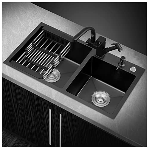 304 schwarze quadratische Edelstahl-Barspüle, Nano-Küchenspüle mit Wasserhahn und Abfluss, Wohnmobil-Spüle für Untertisch- oder Drop-In-Installation, 85 x 45 x 22 cm von Generisch