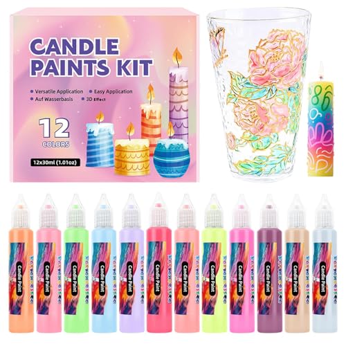 30ml Leinwandmarker - Glasmalerei Stifte | Lustiger Kerzenmalstift In 12 Leuchtenden Farben | Schreib-, Zeichen- Und Dekorationsset Für Festivals, Bastelarbeiten Auf Glas, Tragetaschen, Baumwollstoff von Generisch