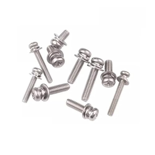 316 Edelstahl M4 M5 Kreuzschlitz Rundkopfschraube mit Unterlegscheibe Drei-Kombinations-Maschinenschraube((20Pcs),M5x8mm) von Generisch