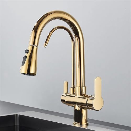 360° Gold Küchenarmatur mit herausziehbarem Sprühkopf - 3-Wege-Wasserfilter - Easy-Clean-Design für moderne Küchen - Elegante Küchenspüle Wasserhahn von Generisch