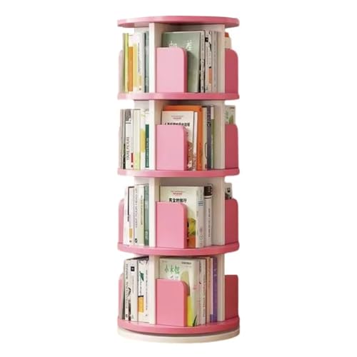 360 Grad drehbares Bücherregal mit 5 Etagen, hohem, freistehendes Bücherregal zur Aufbewahrung und Präsentation, Rosa (40 x 120 cm) von Generisch