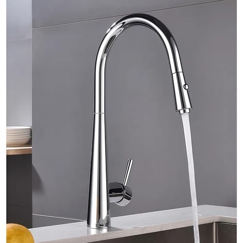 360° drehbare Küchenarmatur mit Ausziehbrause – Vollkupfer Wasserhahn mit 60 cm Schlauch, zwei Strahlarten, Antispritzfunktion, für Spüle und Waschbecken (Beschichtung) von Generisch