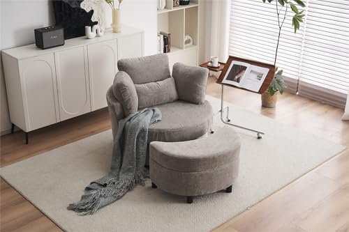 360° drehbarer Akzentstuhl mit Ottoman-Fußhocker – weicher Chenille-Polstersessel mit Schaumstofffüllung für Wohnzimmer und Schlafzimmer, bequemes Lounge-Möbel-Set in Grau von Generisch