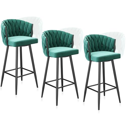 360° drehbarer Barhocker, moderne Samt-Barhocker mit gewebter Rückenlehne und Metall-Fußstütze für Kücheninsel, Café, Pub, Bartheke von Generisch