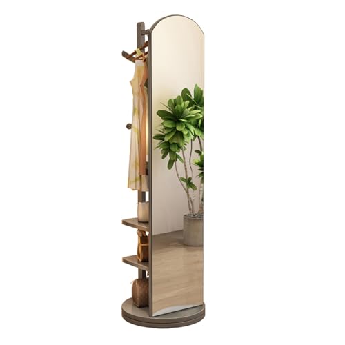 360° drehbarer Ganzkörperspiegel mit Garderobenleiste - Bodenspiegel aus Massivholz und Garderobenständer für Schlafzimmer und Wohnzimmer, 2-in-1 platzsparendes Design von Generisch
