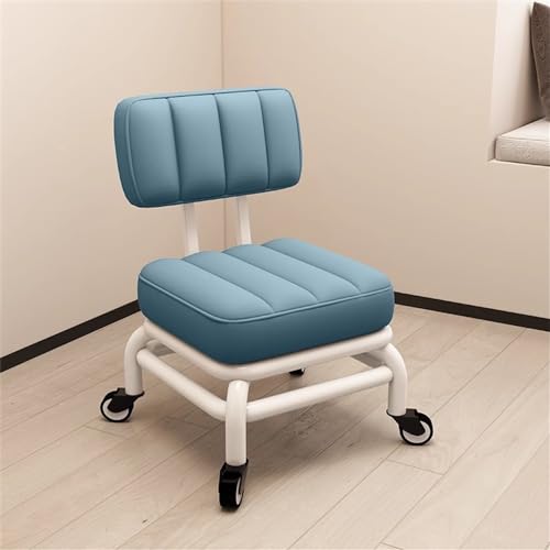 360° drehbarer niedriger Hocker mit Rollen und Rückenlehne, kurzer Sitzrollstuhl für Zuhause, Pediküre, kleiner Lederhocker auf Rollen, kompaktes ergonomisches Design von Generisch