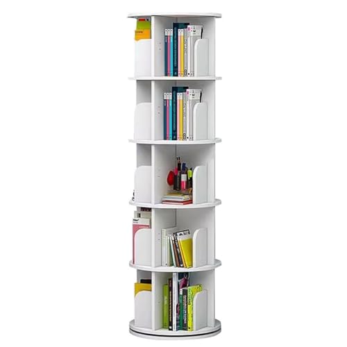 360 ° drehbares Bücherregal, 2 bis 6 Ebenen, weiß, rund, Bücherregal auf Ständer, platzsparende Aufbewahrung für Wohnzimmer & Schlafzimmer, stilvolle Wohnkultur (51 x 159 cm) von Generisch