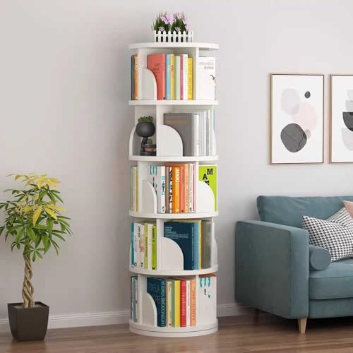 360° drehbares Bücherregal, rund, für kleine Räume, bodenstehendes Bücherregal – Holz, multifunktionales Aufbewahrungsregal, Organizer für Schlafzimmer und Wohnzimmer von Generisch