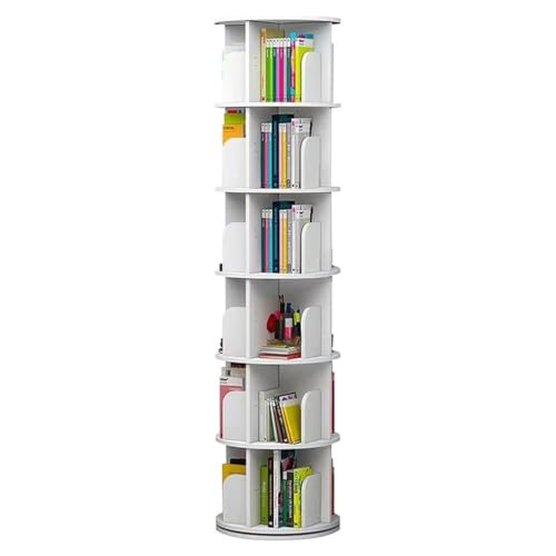 360 ° drehbares Bücherregal, verstellbares 2-6 Etagen rundes weißes Standregal für Buchaufbewahrung, moderne Wohnkultur für Wohnzimmer & Schlafzimmer (51 x 190 cm) von Generisch