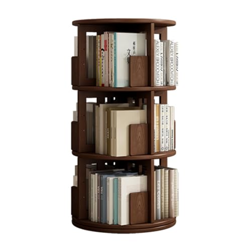 360° drehbares Bücherregal - Schlankes rundes Eck-Bücherregal aus Holz, 3-stöckiges Lagerregal für kleine Räume, perfekt für Schlafzimmer & Wohnzimmer, Walnuss-Finish (45 x 45 x 98 cm) von Generisch