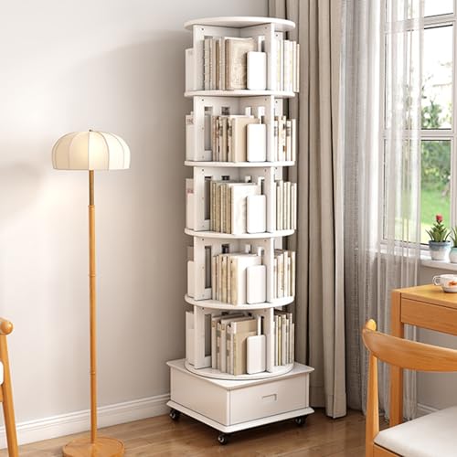 360° drehbares Bücherregal auf Rädern, 6-stöckiges Ecknizer aus Holz mit Schubladen für Zuhause, Büro und Arbeitszimmer, schlankes Design, Weiß, 47,5 x 47,5 x 184,9 cm 360° drehbares Bücherregal auf Rädern, 6-stöckiges Ecknizer aus Holz mit Schubladen für Zuhause, Büro und Arbeitszimmer, schlankes Design, Weiß, 47,5 x 47,5 x 184,9 cm von Generisch