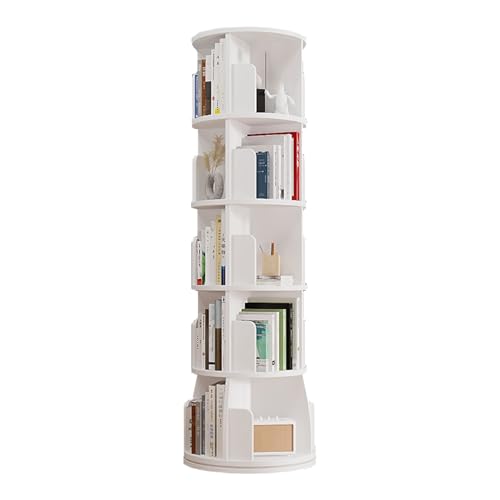 360° drehbares Bücherregal aus Holz, 5-stöckiges Eckregal, platzsparend, bodenstehend, Bücherregal für Schlafzimmer und Wohnzimmer, weißes Finish, H 161,4 cm von Generisch