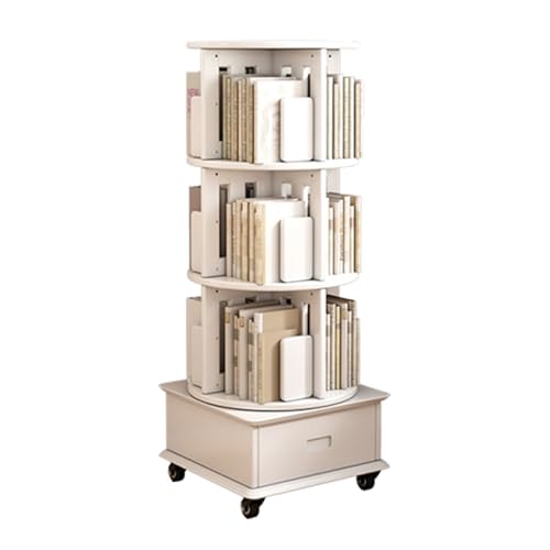 360° drehbares Bücherregal mit Rollen, schmal, 4-stöckig, Eckregal aus Holz mit Schubladen für Zuhause/Büro/Arbeitszimmer, Weiß (47,5 x 47,5 x 121,9 cm) von Generisch
