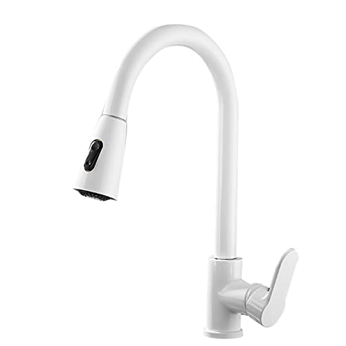 360 ° schwenkbarer Küchenarmatur mit herausziehbarem Sprüher, multifunktionaler Messing-Mischbatterie, Teleskop-Design, weiße Küchenspüle, Wasserhahn für einfache Reinigung und vielseitigen Einsatz von Generisch
