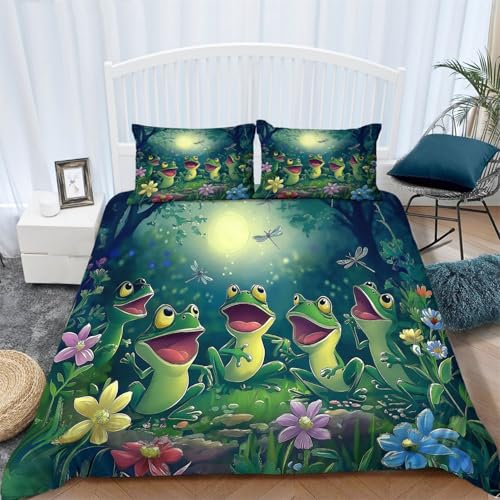3D Bettbezug Frosch singt im Mondschein Thema Grün Bettbezug 135 x 200 cm + 2 Kissenbezug 80 x 80 cm Kinder Jugendliche Erwachsene Bettwäsche Deckung Set mit Reißverschluss Weich 3D Bettbezug Frosch singt im Mondschein Thema Grün Bettbezug 135 x 200 cm + 2 Kissenbezug 80 x 80 cm Kinder Jugendliche Erwachsene Bettwäsche Deckung Set mit Reißverschluss Weich von Generisch