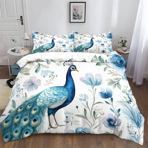 3D Bettwäsche 135 x 200 cm Bettwäsche Set Aquarell Pfau Blumen Pflegeleicht, Weiß Weich Mikrofaser Bettbezug mit Reißverschluss und Kissenbezüge, für Teens Erwachsener 3D Bettwäsche 135 x 200 cm Bettwäsche Set Aquarell Pfau Blumen Pflegeleicht, Weiß Weich Mikrofaser Bettbezug mit Reißverschluss und Kissenbezüge, für Teens Erwachsener von Generisch